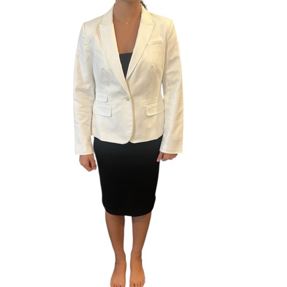 Banana Republic White Cotton Blend Blazer Size 10P - Picture 1 of 17